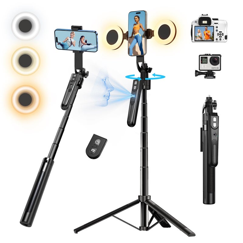 Stjiatu Auto Face Tracking Tripod with 360 Rotation Stand, 70.9" Ai Motion Tracking, Selfie Stick Rotation with Remote, Motion Sensor Phone Stand, for Vlog/Live Stream/Video Recording - Image 1